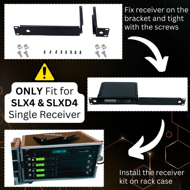 RhymKawa Antenna Distributor Bracket Hardware Kit for Mounting Shuer SLX4 SLXD4 Wireless Microphone Single Receiver on 19'' Audio Rack Case (for 1 Receiver) - Image 2